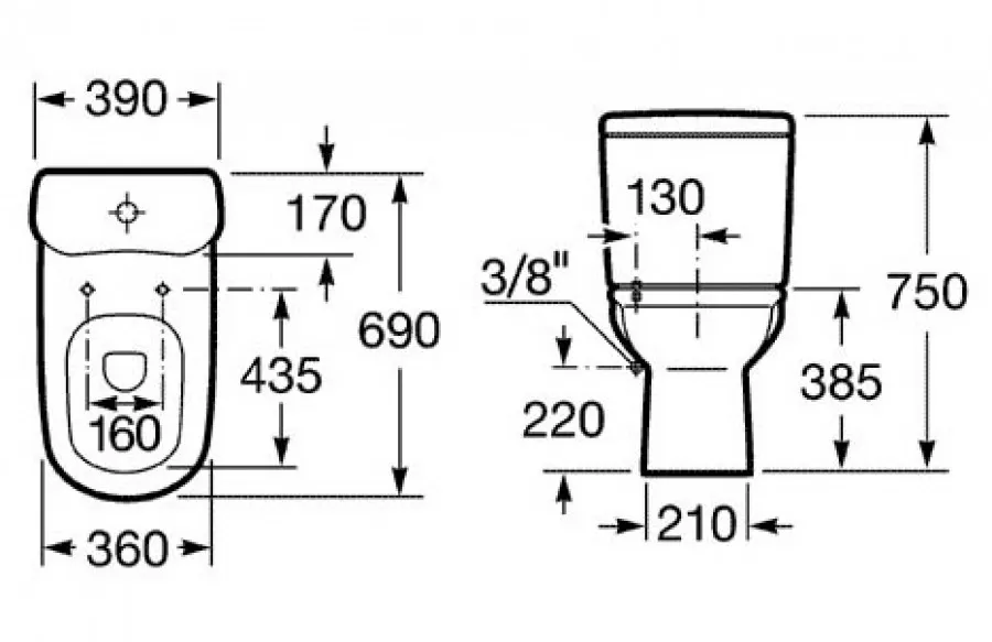 GIRALDA Бачок для унитаза, нижний подвод 3\6 л., упак. в коробку. ROCA 7341469000 — фото 3, Комплектующие для туалета