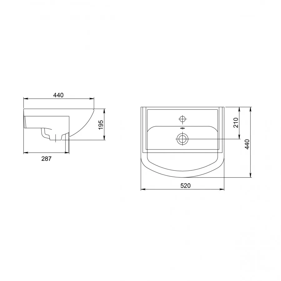 Умывальник на мебель Акватон, 50 см. с обрамлением перелива. SANTERI 131201S0011B0 — фото 3, Раковины