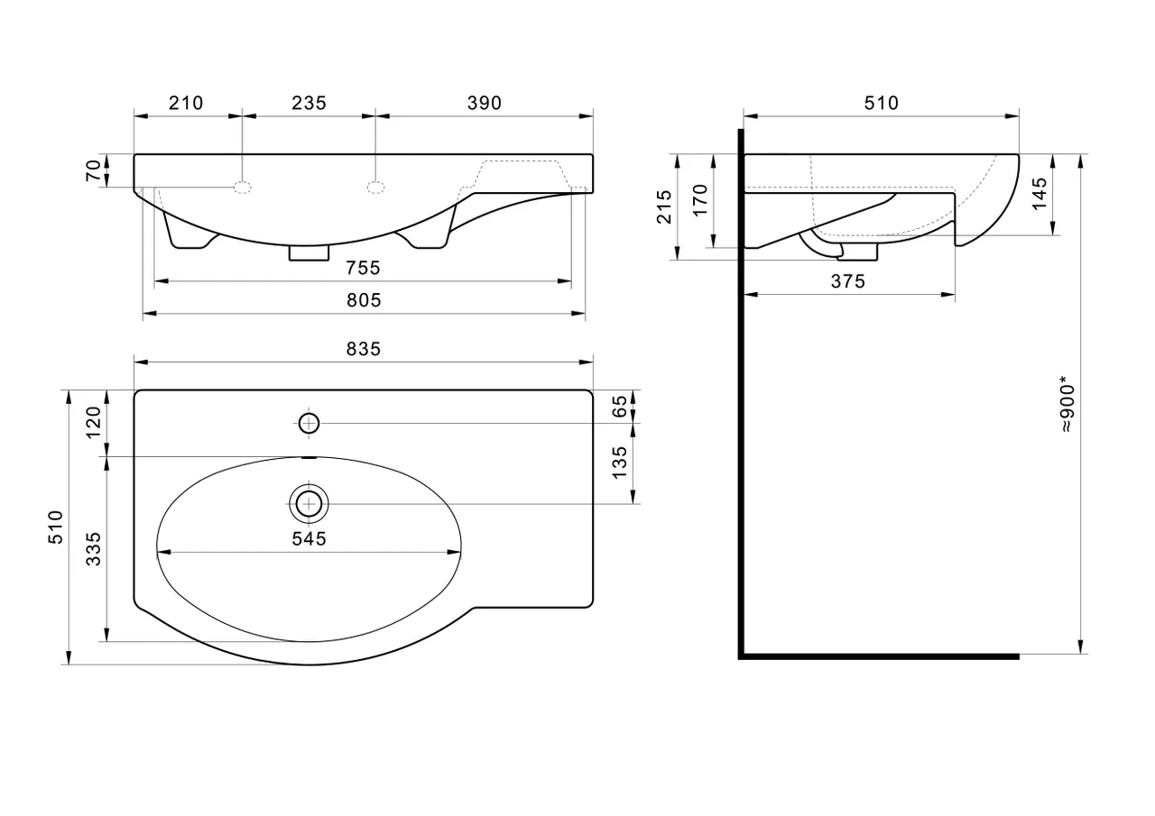 Раковина SANTEK Коралл 83 мебельная белый (WH110228) — фото 8, Раковины подвесные