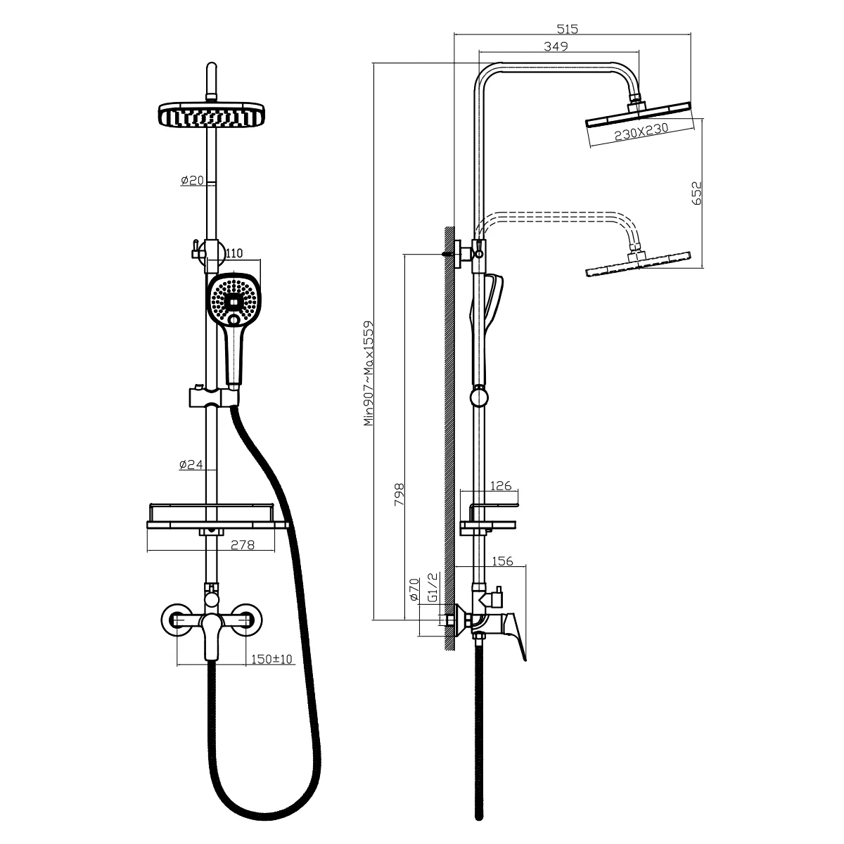 RS29 Смеситель для душа, без излива с верх.лейкой 'Троп.дождь', р/ОД, хром, ROS, RS29-45 — фото 2, Смеситель для душа