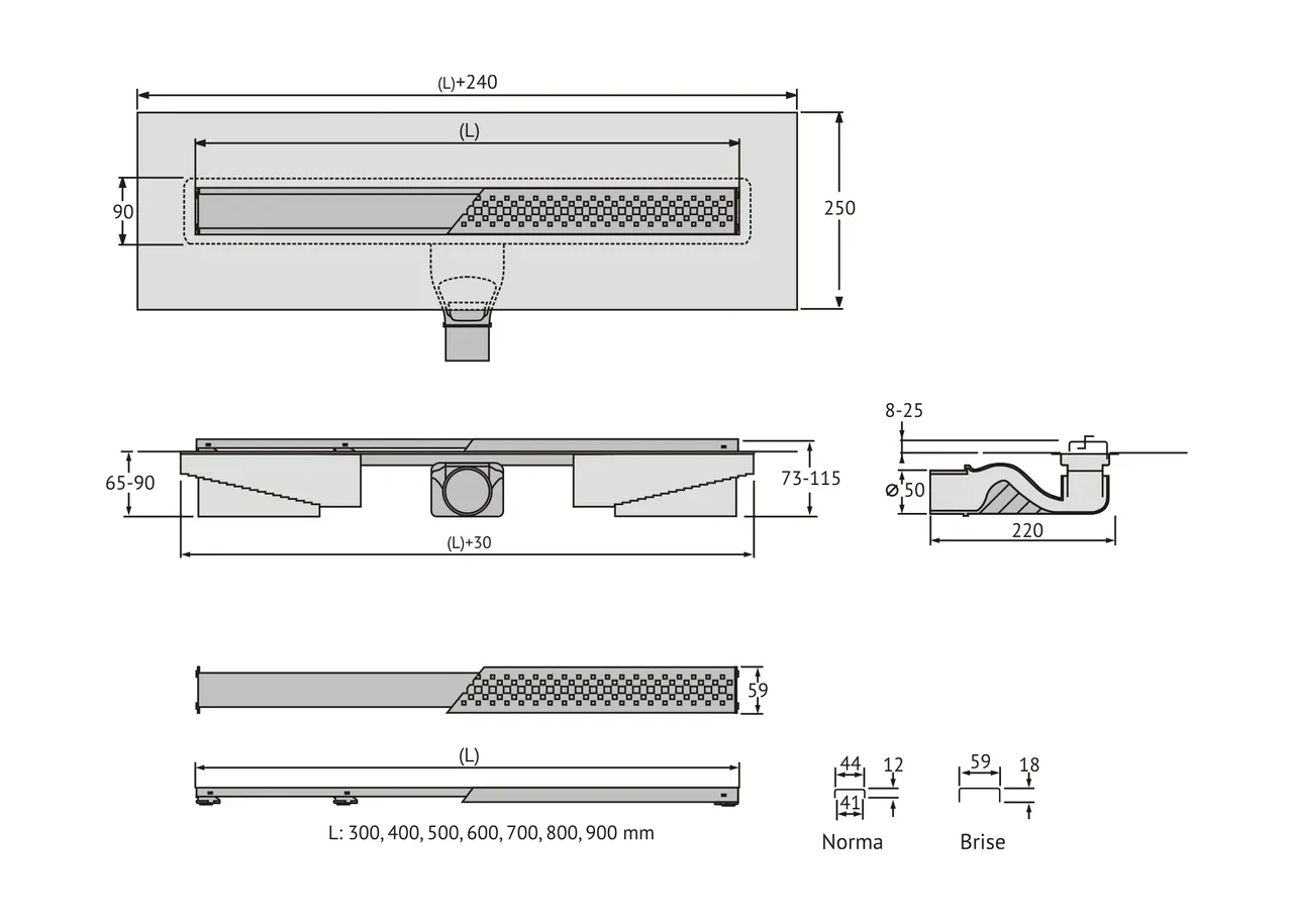 Товар: Желоб BERGES водосток напольный С1 Norma 700 нержавеющая сталь, матовый черный, S-сифон D50 боковой 095138 - фото 9 Желоб BERGES водосток напольный С1 Norma 700 нержавеющая сталь, матовый черный, S-сифон D50 боковой 095138 — фото 9, Душевые лотки