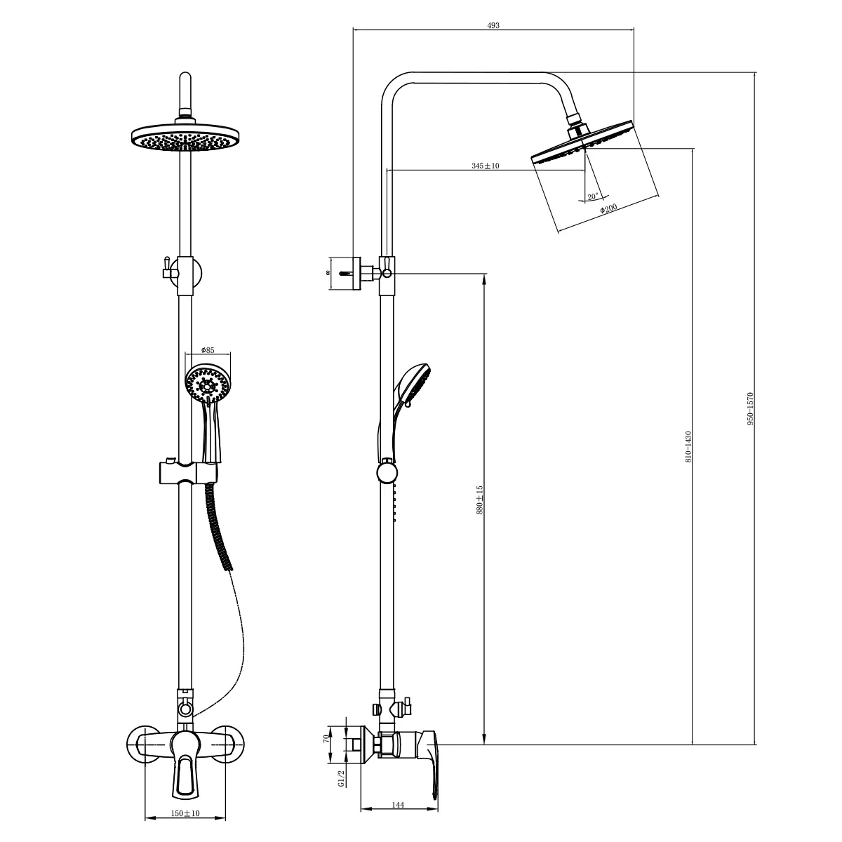 T40 Смеситель для душа, без излива с верх.лейкой 'Троп.дождь', р/ОД, хром, ROS, T40-45 — фото 2, Смеситель для душа