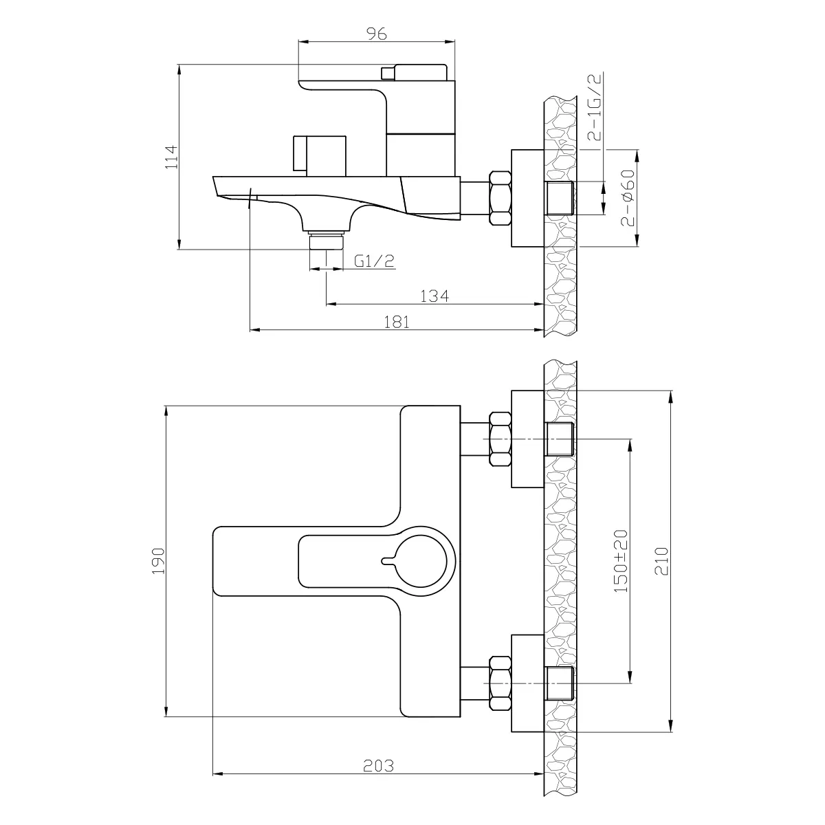 RS5 Смеситель для ванны, монолитный излив 181мм, р/ОД, хром, ROS, RS50-31 — фото 3, Смеситель для ванны