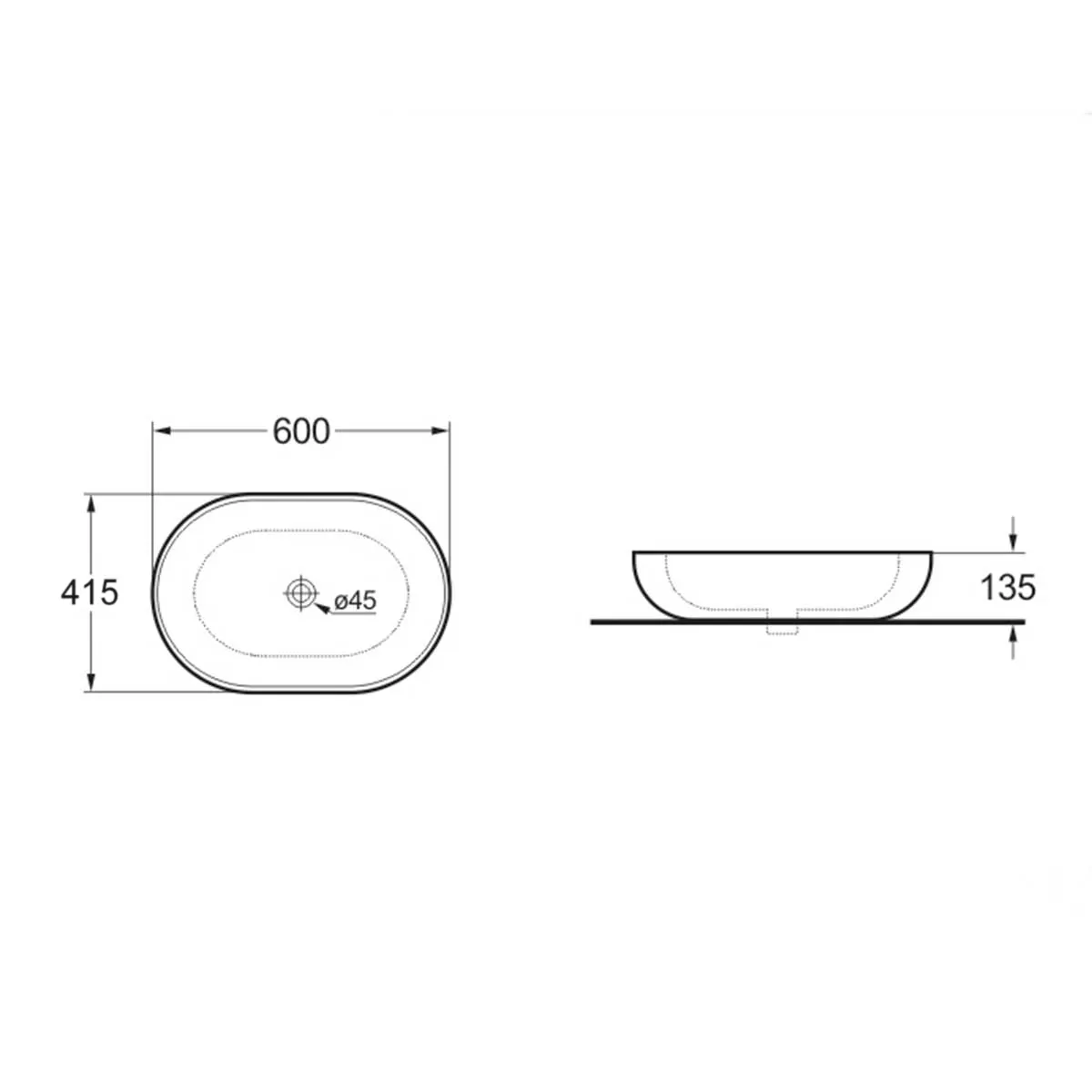 Раковина керамическая Vincea VBS-113MB, 600*415*135, накладная, цвет черный матовый — фото 3, Раковины накладные