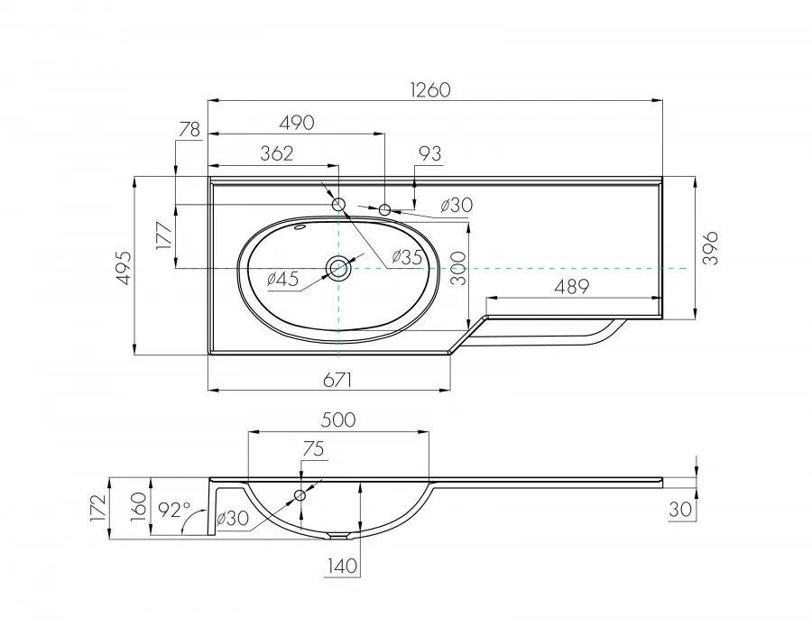 Раковина ОТЕЛЬ 2/1270, левая с навесами и диспенсором 1A70113WOT01L — фото 3, Раковины