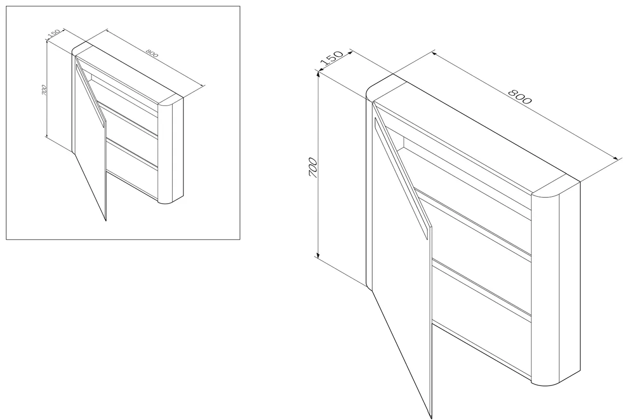 M30MCL0801NF Sensation, зеркало, зеркальный шкаф, левый, 80 см, с подсветкой, орех, текстурированная — фото 8, Зеркальные шкафы в ванную