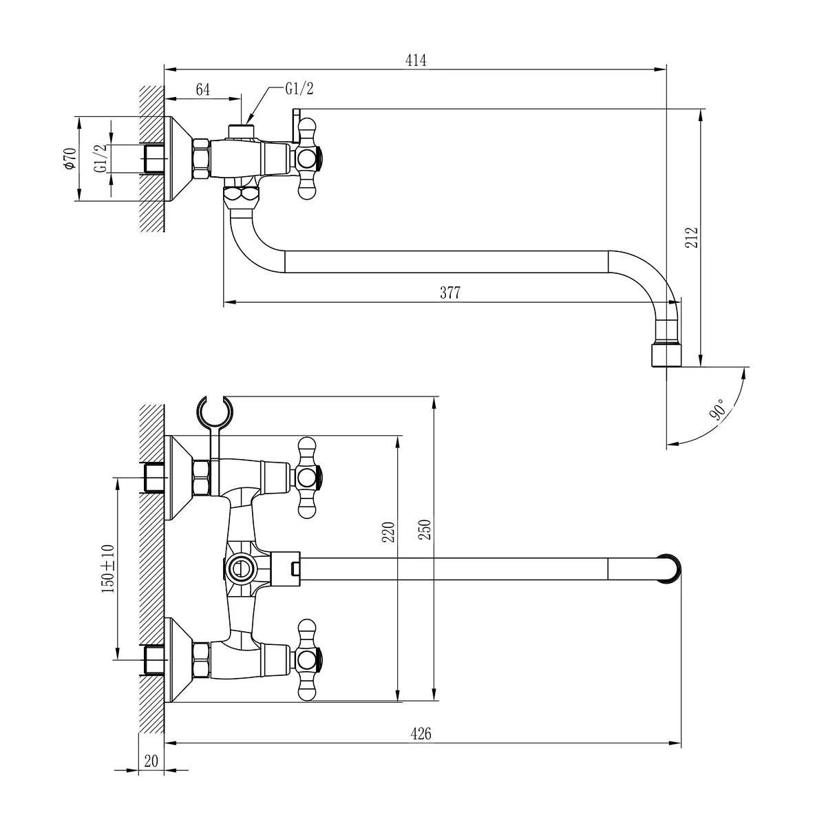 Товар: H02 Смеситель для ванны, круг.пов.излив 350мм с держ-м на теле, р/ДВ, хром, ROS, H02-84 - фото 2 H02 Смеситель для ванны, круг.пов.излив 350мм с держ-м на теле, р/ДВ, хром, ROS, H02-84 — фото 2, Смеситель для ванны