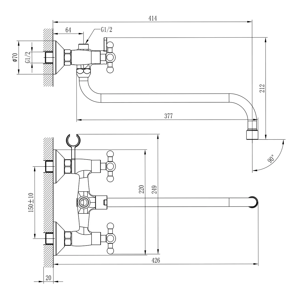 Товар: G02 Смеситель для ванны, круг.пов.излив 350мм с держ-м на теле, р/ДВ, хром, ROS, G02-84 - фото 2 G02 Смеситель для ванны, круг.пов.излив 350мм с держ-м на теле, р/ДВ, хром, ROS, G02-84 — фото 2, Смеситель для ванны