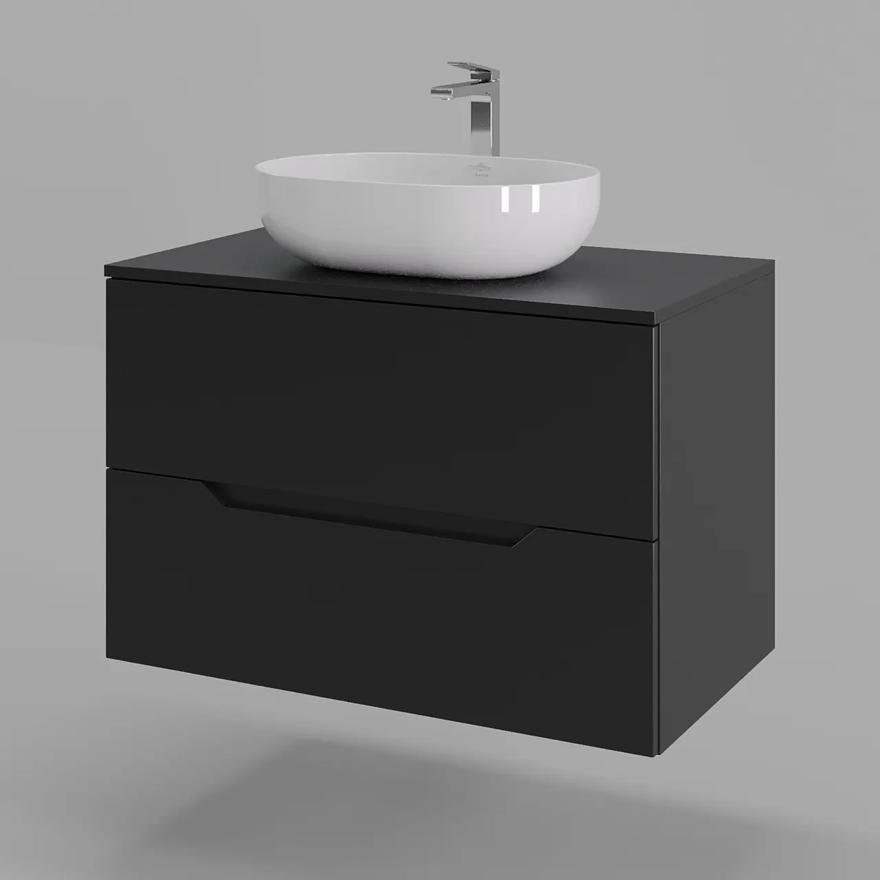 Orange Line Li-80TubMDF+B05-480W тумба с раковиной подвесная 80 см, черный/белый Li-80TubMDF+B05-480W — фото 1, Тумбы с раковиной