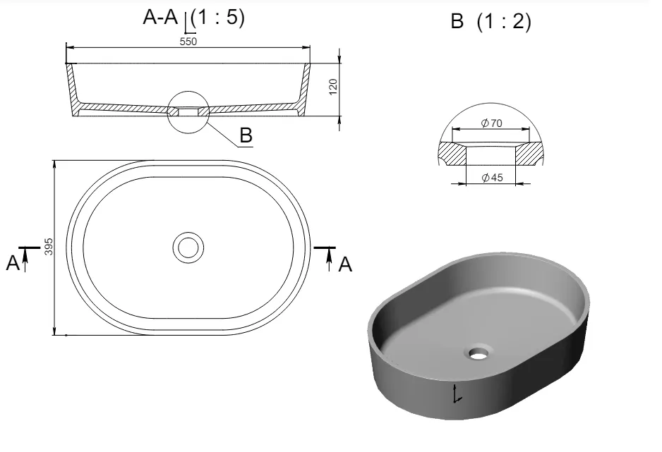 Раковина ARIEL Nano Concrete 55 Х 40 2.02.011.44.4 — фото 3, Раковины