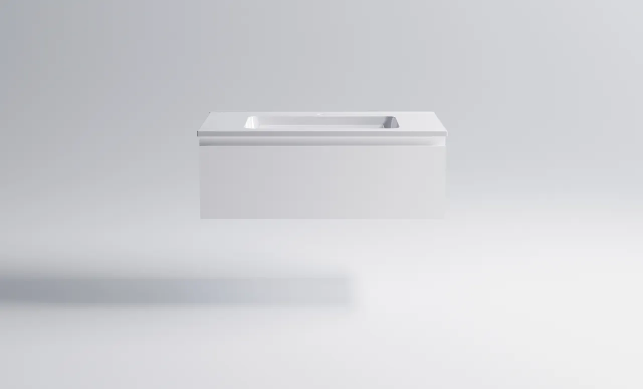 Товар: Нижний шкаф Альфа 90 с 1 ящиком белый матовый + Раковина "Альфа 90" 03060006+04010008 - фото 2 Нижний шкаф Альфа 90 с 1 ящиком белый матовый + Раковина "Альфа 90" 03060006+04010008 — фото 2, Тумбы с раковиной