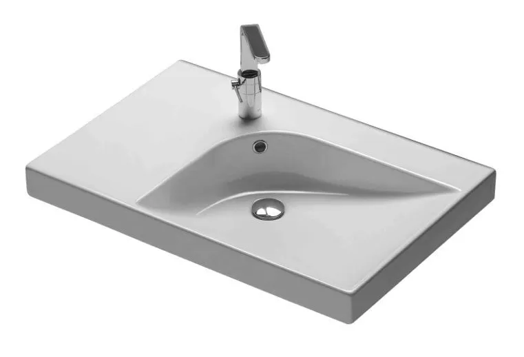 Товар: Раковина HATRIA GRANDANGOLO YXF801 подвесная или на тумбу с одним отверстием с переливом цвет белый - фото 1 Раковина HATRIA GRANDANGOLO YXF801 подвесная или на тумбу с одним отверстием с переливом цвет белый — фото 1, Раковины