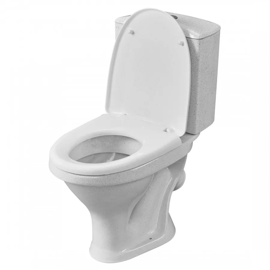 Унитаз-компакт "Вест" наклонный выпуск, с кнопочной арматурой и сиденьем, крап на белом. SANTERI 1P2018S0100BF — фото 4, Напольные унитазы