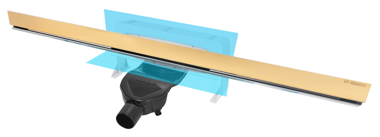 Товар: Желоб BERGES водосток WALL 1000 пристенный, золото глянец, S-сифон D50 H60 боковой 092157 - фото 9 Желоб BERGES водосток WALL 1000 пристенный, золото глянец, S-сифон D50 H60 боковой 092157 — фото 9, Душевые лотки