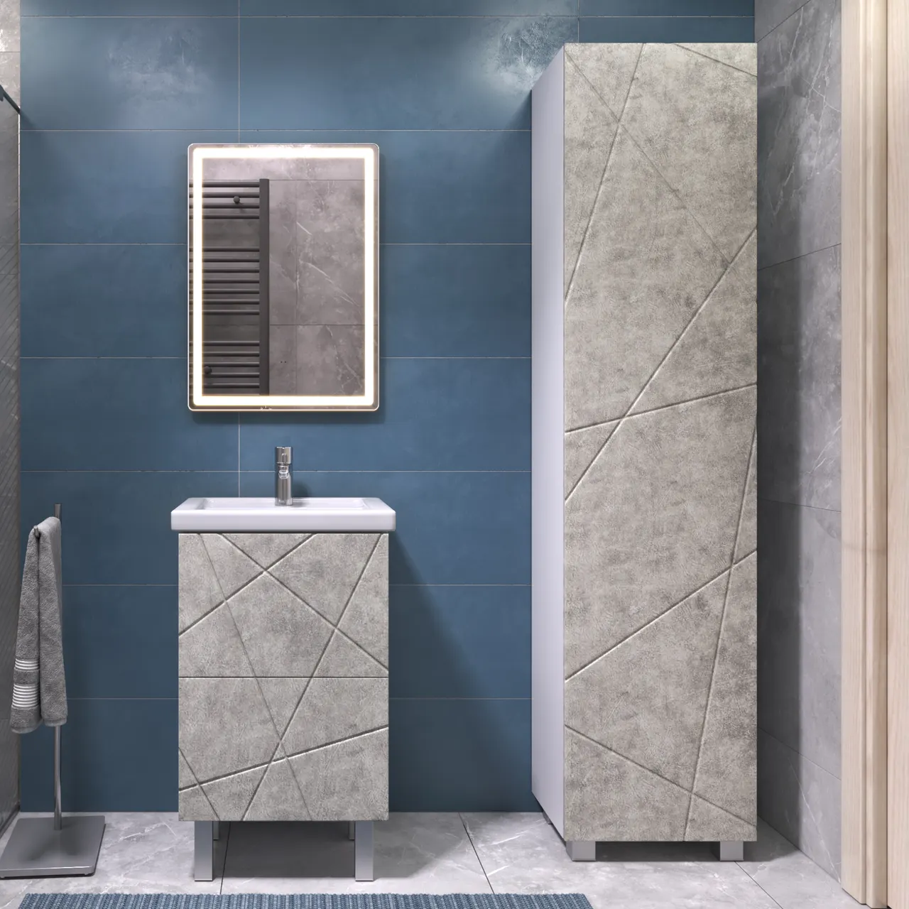 Шкаф-пенал VIGO Geometry 45 напольный бетон (243 бетон) — фото 2, Шкафы для ванной