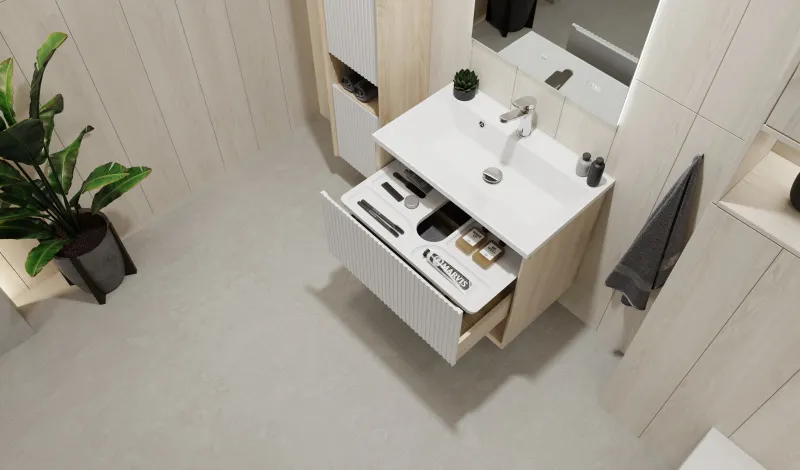 Toss.01.70/P/SS-W/JR Тумба Tossony 70 подвесная Сонома светлая/Белый белый JORNO — фото 2, Тумбы под раковину