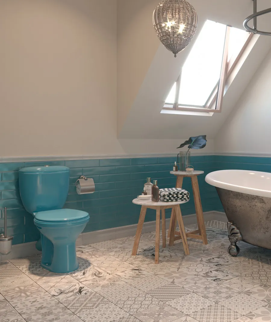 Товар: Унитаз-компакт "Воротынский" косой выпуск, ниж. под., с кнопочной арматурой и сиденьем, голубой С 1P4017S0600BF - фото 6 Унитаз-компакт "Воротынский" косой выпуск, ниж. под., с кнопочной арматурой и сиденьем, голубой С 1P4017S0600BF — фото 6, Напольные унитазы