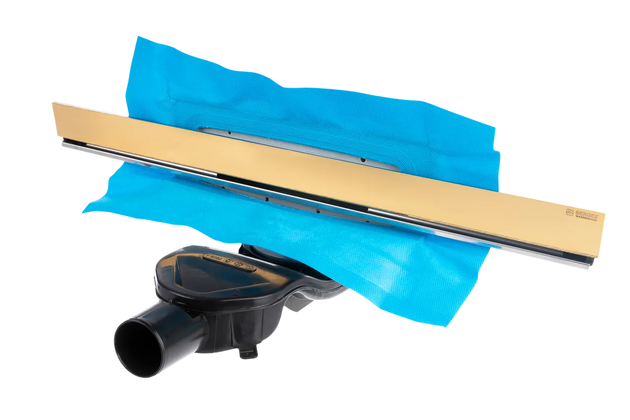 Товар: Желоб BERGES водосток WALL 600 пристенный, золото глянец, S-сифон D50 H60 боковой 092156 - фото 10 Желоб BERGES водосток WALL 600 пристенный, золото глянец, S-сифон D50 H60 боковой 092156 — фото 10, Душевые лотки