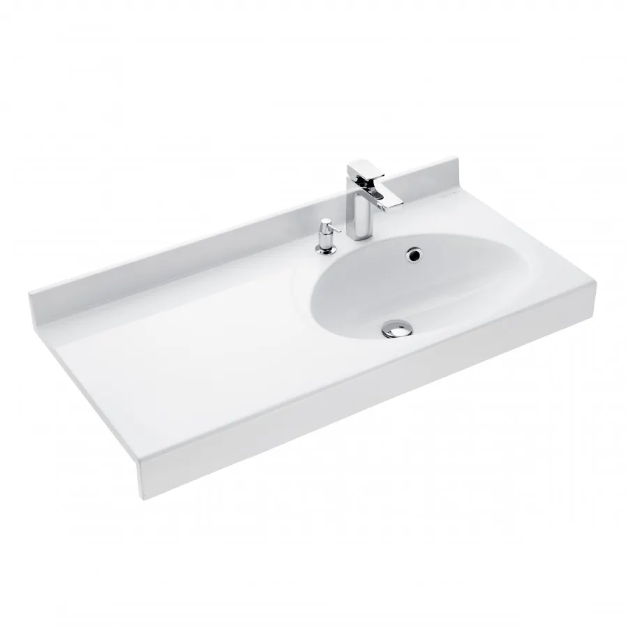 Раковина ОТЕЛЬ 3/1000, правая с навесами и диспенсором 1A70083NOT01R — фото 1, Раковины