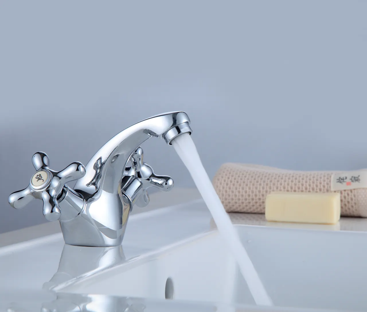 H02 Смеситель для раковины, монолит.излив 84мм, р/ДВ, хром, ROS, H02-61 — фото 1, Смесители для раковины