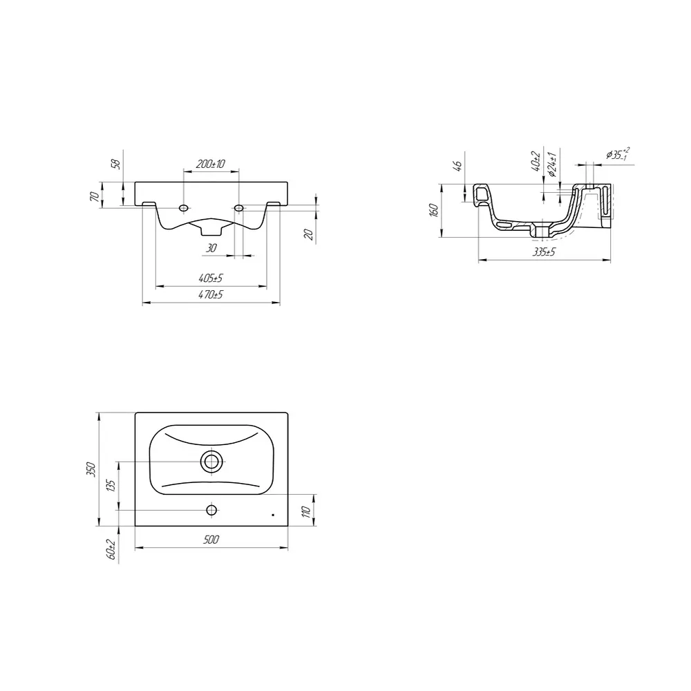 Раковина Cersanit MODUO SLIM UM-MOD50SL/1, 50 см — фото 2, Раковины