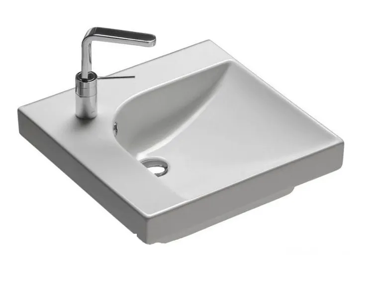 Раковина HATRIA GRANDANGOLO YXER01 накладная или на тумбу с одним отверстием с переливом цвет белый — фото 1, Раковины