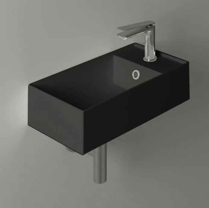 Раковина SIMAS AGILE подвесная или накладная с одним отверстием с полкой правой цвет черный матовый AG50.NM — фото 2, Раковины накладные