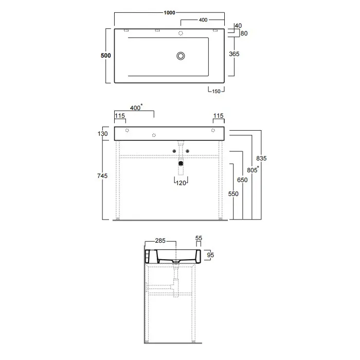 Раковина SIMAS FROZEN накладная для установки на консоль с одним намеченным отверстием в центре консоль цвет белый FZ12 — фото 2, Раковины накладные