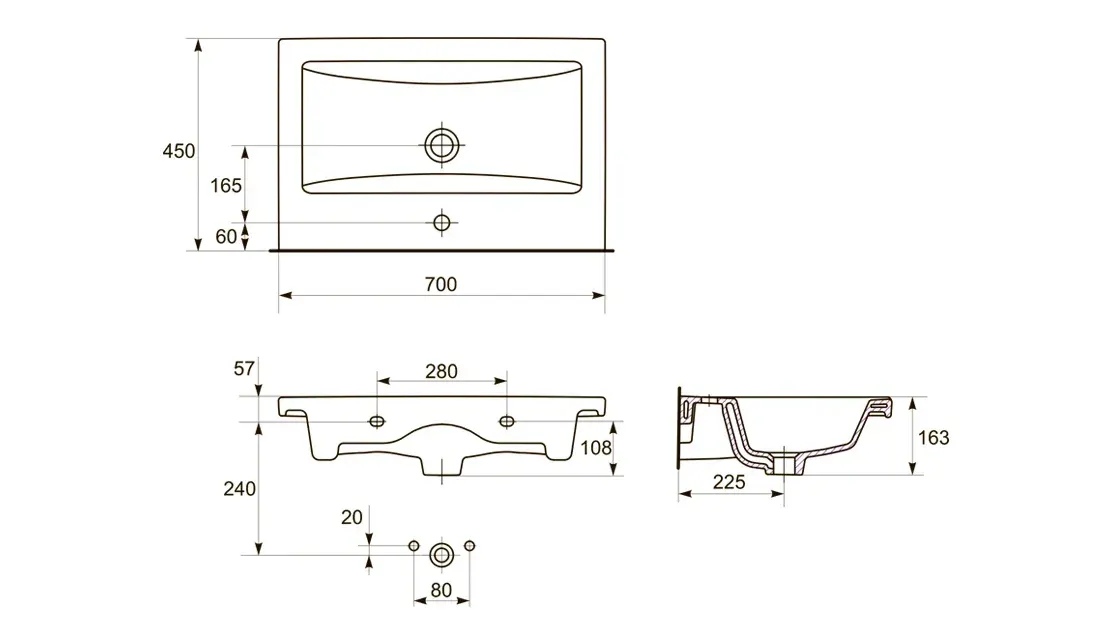 Раковина Cersanit Como S-UM-COM70/1, 70 см — фото 2, Раковины