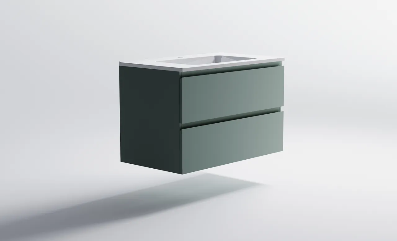 Товар: Нижний шкаф Альфа 90 с 2 ящиками зеленый (NCS S 3005-B80G матовый) + Раковина "Альфа 90" 3060007ncss3005-b80g+04010008 - фото 4 Нижний шкаф Альфа 90 с 2 ящиками зеленый (NCS S 3005-B80G матовый) + Раковина "Альфа 90" 3060007ncss3005-b80g+04010008 — фото 4, Тумбы с раковиной