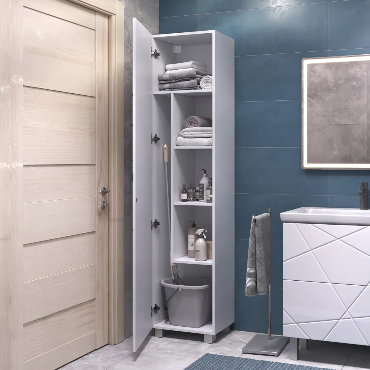 Товар: Шкаф-пенал VIGO Geometry 45 напольный белый (243) - фото 3 Шкаф-пенал VIGO Geometry 45 напольный белый (243) — фото 3, Шкафы для ванной