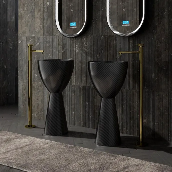 Раковина отдельностоящая карбоновая ABBER Karbon AK2003 черная — фото 1, Раковины напольные