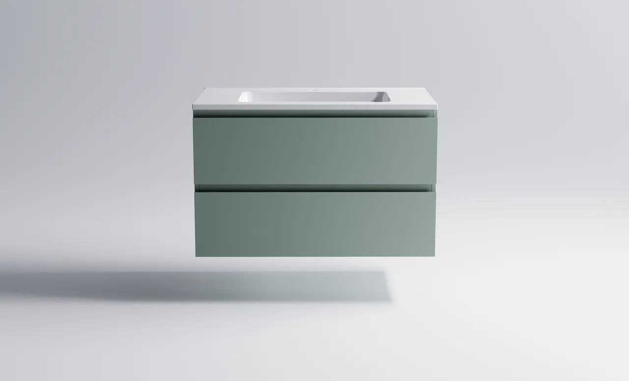 Товар: Нижний шкаф Альфа 90 с 2 ящиками зеленый (NCS S 3005-B80G матовый) + Раковина "Альфа 90" 3060007ncss3005-b80g+04010008 - фото 2 Нижний шкаф Альфа 90 с 2 ящиками зеленый (NCS S 3005-B80G матовый) + Раковина "Альфа 90" 3060007ncss3005-b80g+04010008 — фото 2, Тумбы с раковиной