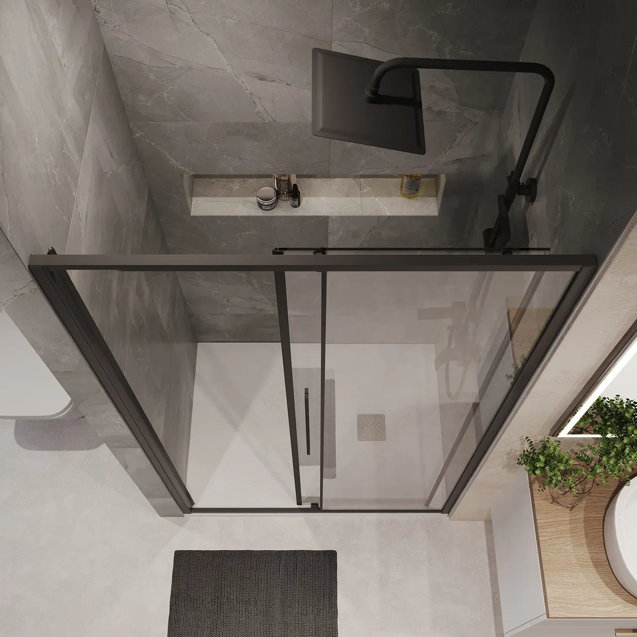 Товар: Дверь в нишу Niagara Nova NG-84-12AB (120х195) черный матовый,стекло прозрачное,дверь раздвижная,1 место - фото 6 Дверь в нишу Niagara Nova NG-84-12AB (120х195) черный матовый,стекло прозрачное,дверь раздвижная,1 место — фото 6, Душевые двери в нишу