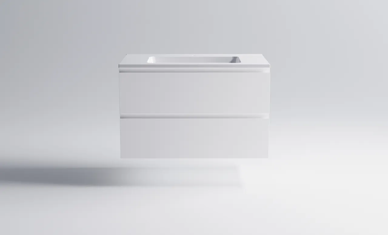 Нижний шкаф Альфа 90 с 2 ящиками белый матовый + Раковина "Альфа 90" 3060007+04010008 — фото 2, Тумбы с раковиной
