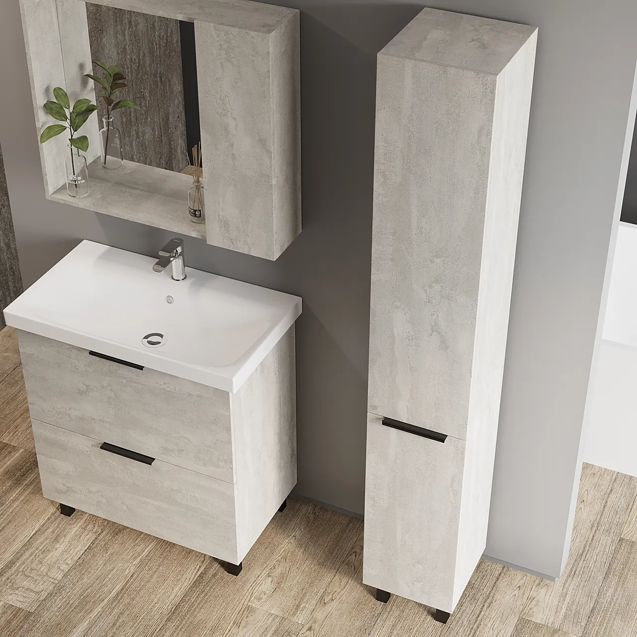 Зеркало со шкафом VIANT БЕРЛИН 60 подвесное цемент (VBER60C-ZSH) — фото 5, Зеркальные шкафы в ванную