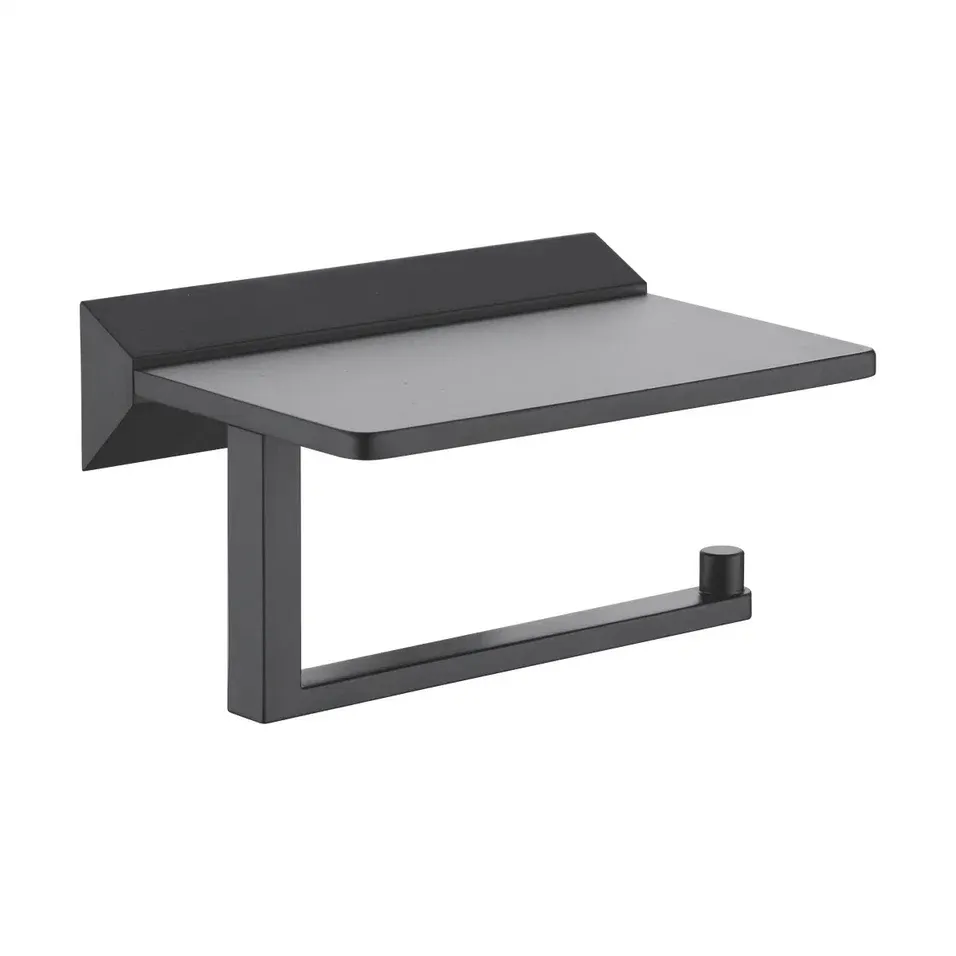 Держатель для туалетной бумаги с полочкой Rose RG1605H, черный — фото 1, Держатели туалетной бумаги