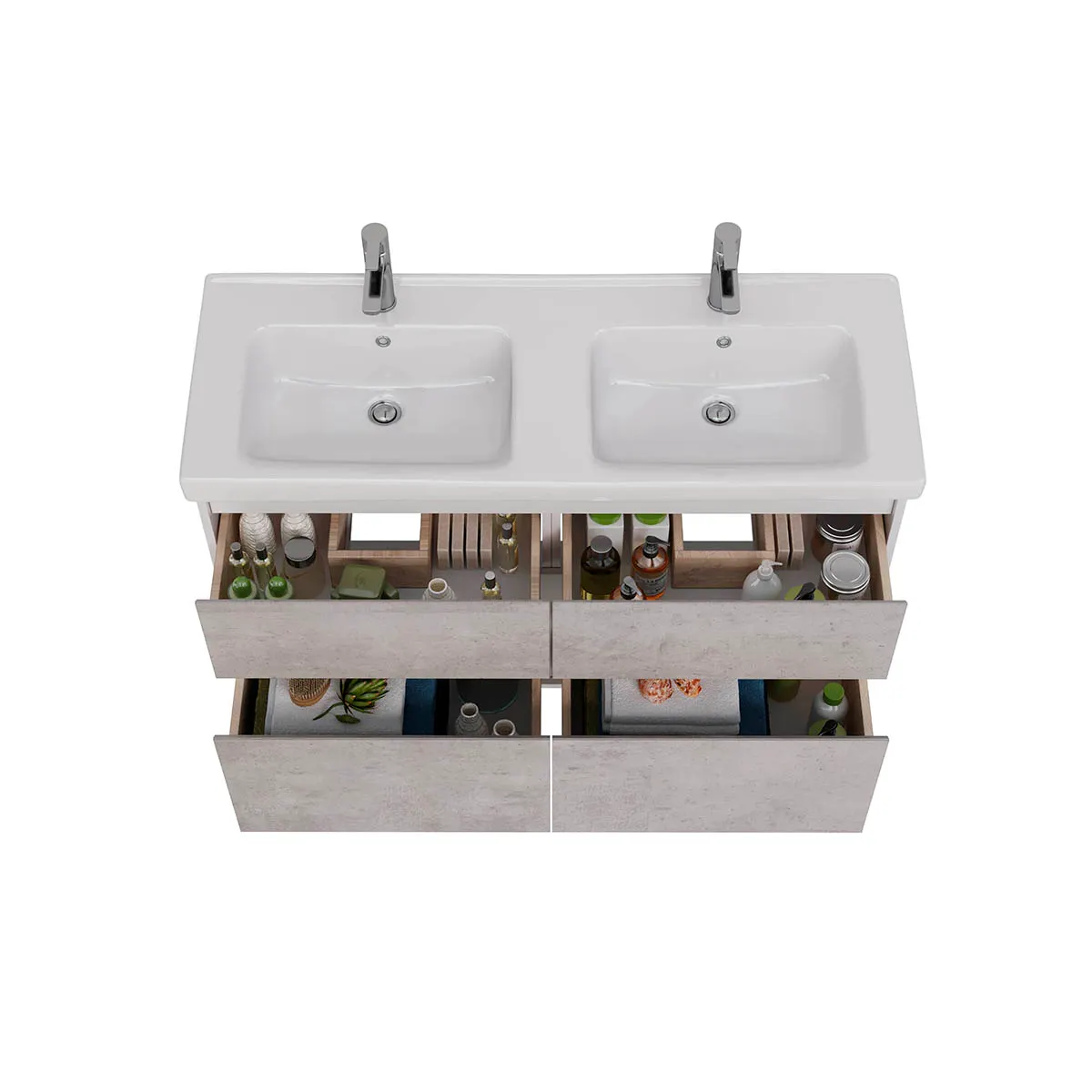 Товар: Тумба Lemark COMBI 125 см под 2 раковины, подвесная/напольная,4 ящика, цвет фасада: Бетон, цвет корп LM03C125T-Beton - фото 2 Тумба Lemark COMBI 125 см под 2 раковины, подвесная/напольная,4 ящика, цвет фасада: Бетон, цвет корп LM03C125T-Beton — фото 2, Тумбы под раковину