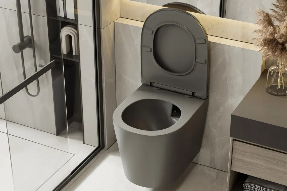 Товар: Унитаз ABBER Bequem AC1102TMG подвесной серый матовый, безободковый, смыв торнадо - фото 17 Унитаз ABBER Bequem AC1102TMG подвесной серый матовый, безободковый, смыв торнадо — фото 17, Подвесные унитазы