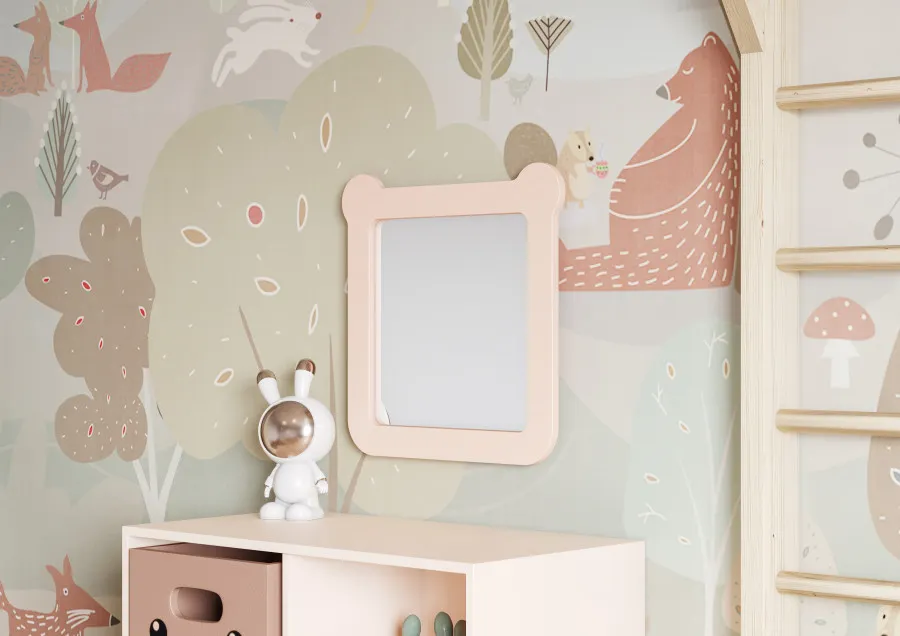 Зеркало КАСПЕР МИШКА, квадратное, розовый матовый 1A283402CR1E0 — фото 6, Зеркала в ванную комнату