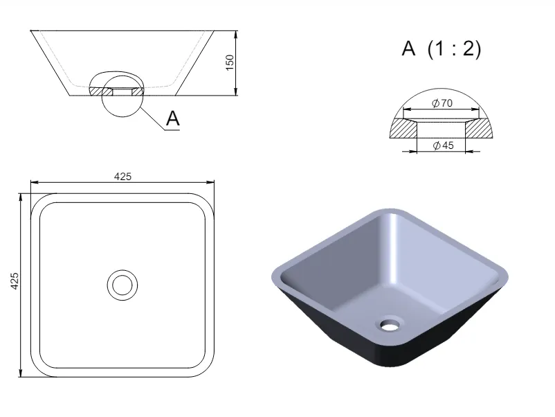 Раковина SATURNS Soft Rock Color 42,5 Х 42,5 RAL* 1.02.004.11.3 — фото 3, Раковины