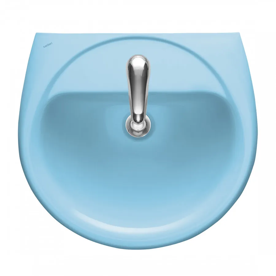 Умывальник "Соната" 54 см. с отв., с переливом (хром. кольцо) голуб. SANTERI 131112S0611B0 — фото 1, Раковины