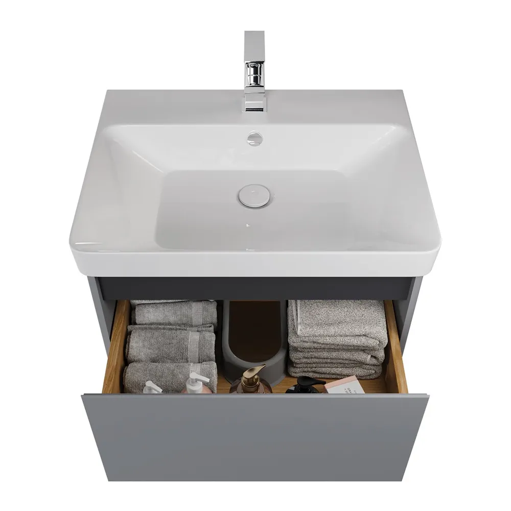 Тумба LUXURY PLUS, 105 см, подвесная/напольная, 2 ящик, серый базальт 99.2034 — фото 1, Тумбы под раковину