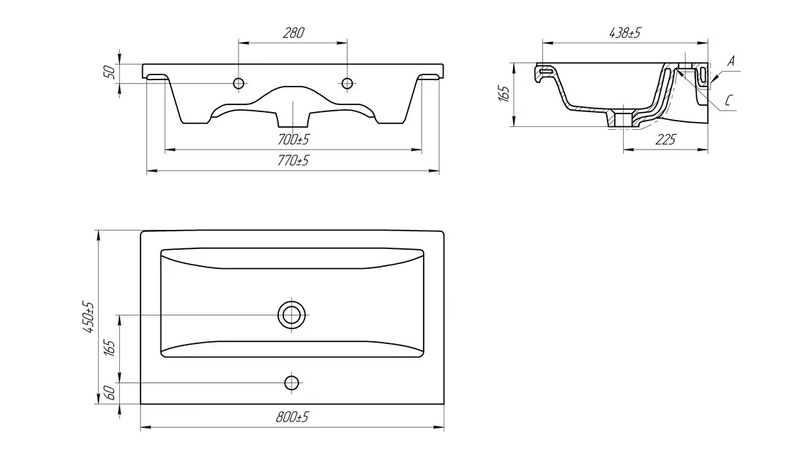 Раковина Cersanit Como S-UM-COM80/1, 80 см — фото 2, Раковины