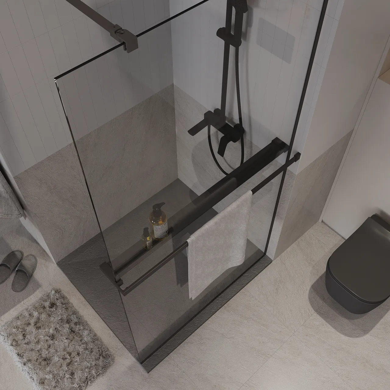 Душевая перегородка Niagara Nova NG-670-12ВLACK (120х195) черный матовый,стекло прозрачное,с полкой,1 место — фото 6, Душевые перегородки