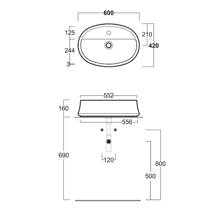 Раковина SIMAS SHARP накладная с одним отверстием цвет белый SH05 — фото 2, Раковины накладные