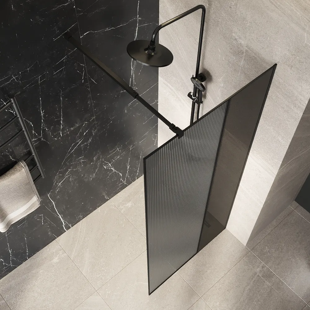 Товар: Душевая перегородка Niagara Nova NG-481-10FBLACK (100х200) черный матовый,стекло рифленое/тонированное,1 место - фото 5 Душевая перегородка Niagara Nova NG-481-10FBLACK (100х200) черный матовый,стекло рифленое/тонированное,1 место — фото 5, Душевые перегородки