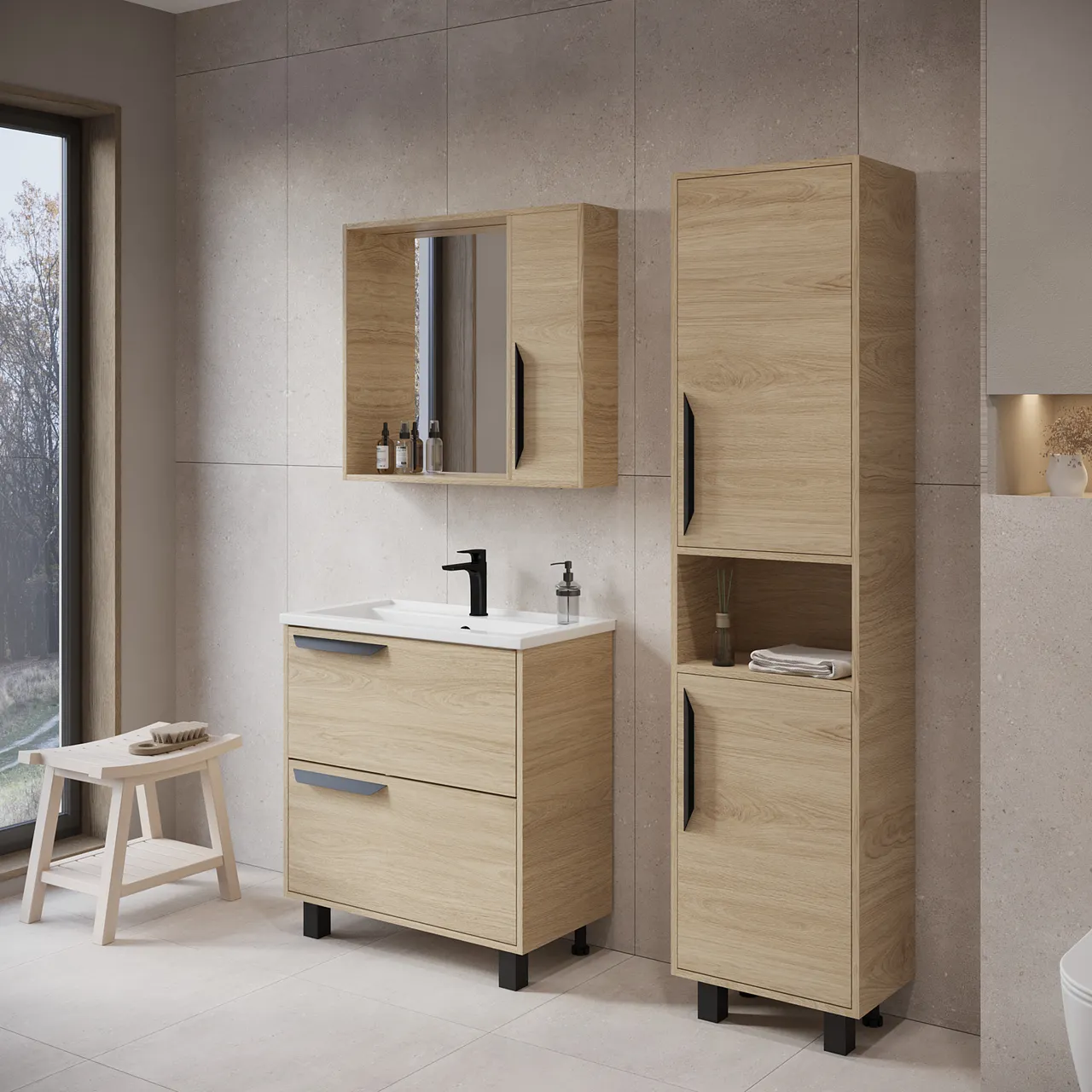 Тумба под раковину VIANT КЕЛЬН 80 подвесная светлое дерево (VKEL80FOSD-T2YP) — фото 3, Тумбы под раковину