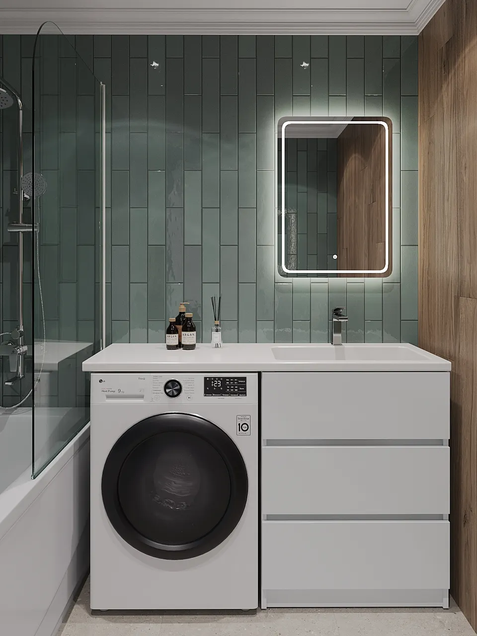 Orange Sistema ST-70TUW+RAR Тумба напольная с правой раковиной 130 см под стиральную машину, белый ST-70TUW+RAR — фото 11, Тумбы под раковину