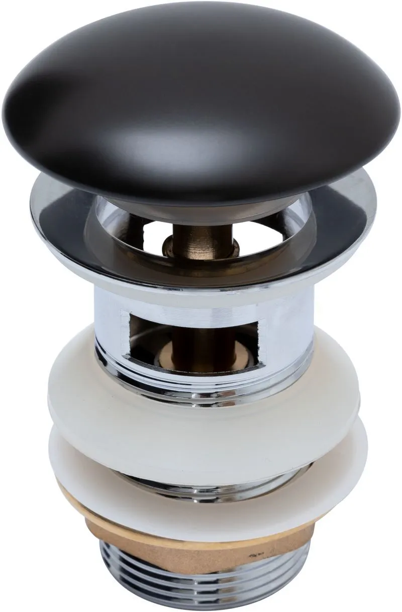 Донный клапан Aquanet черный матовый, с переливом 00333929 — фото 1, Донные клапаны